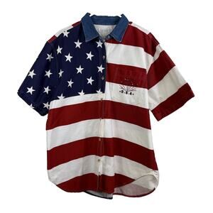 Vintage 2000 Casual Conner USA Embroidery Flag Button Up Shirt Womens XL Retro